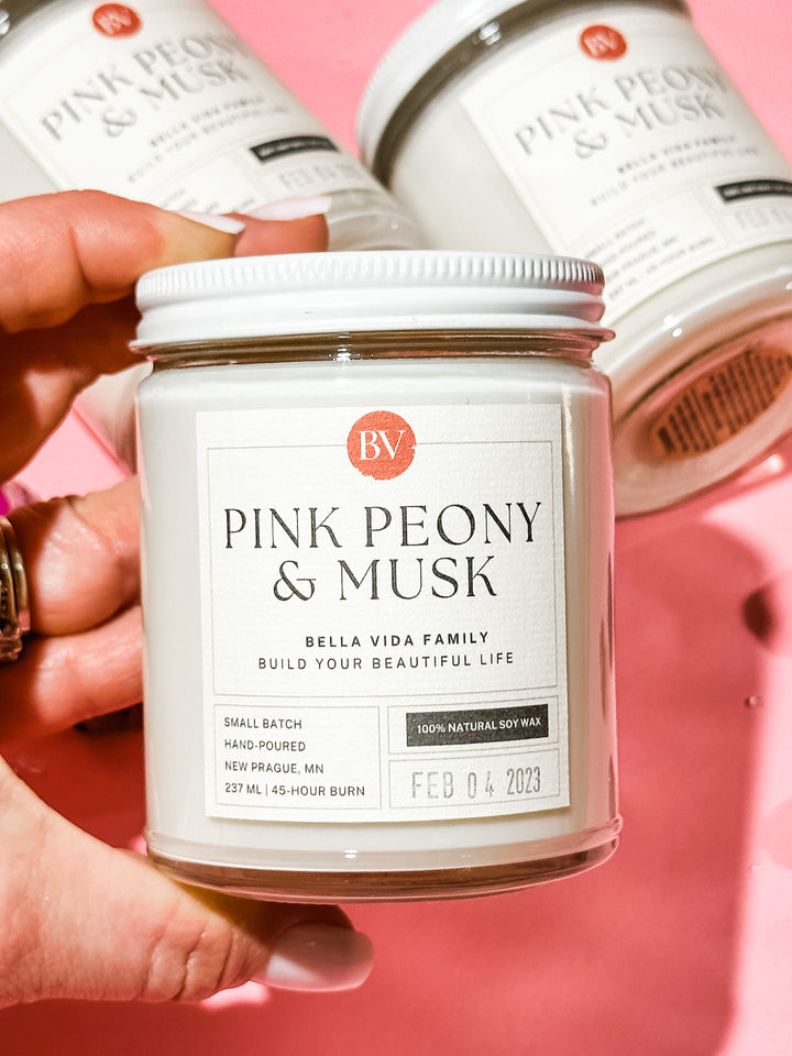 Pink Peony and Sweet Musk 8oz Soy Candle