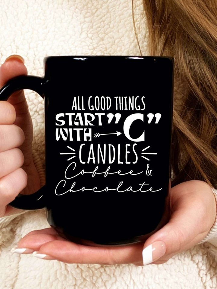 All Good Things Start With "C", Candles Black Coffee Mug