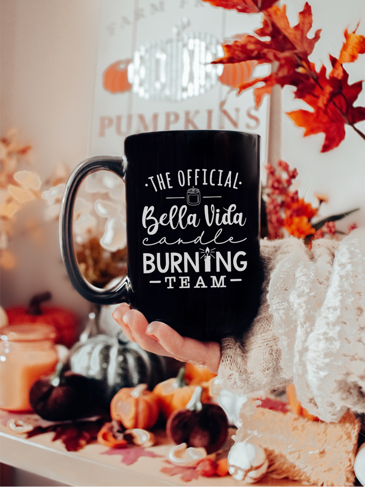 The Official Bella Vida Candle Burning Team Black Coffee Mug